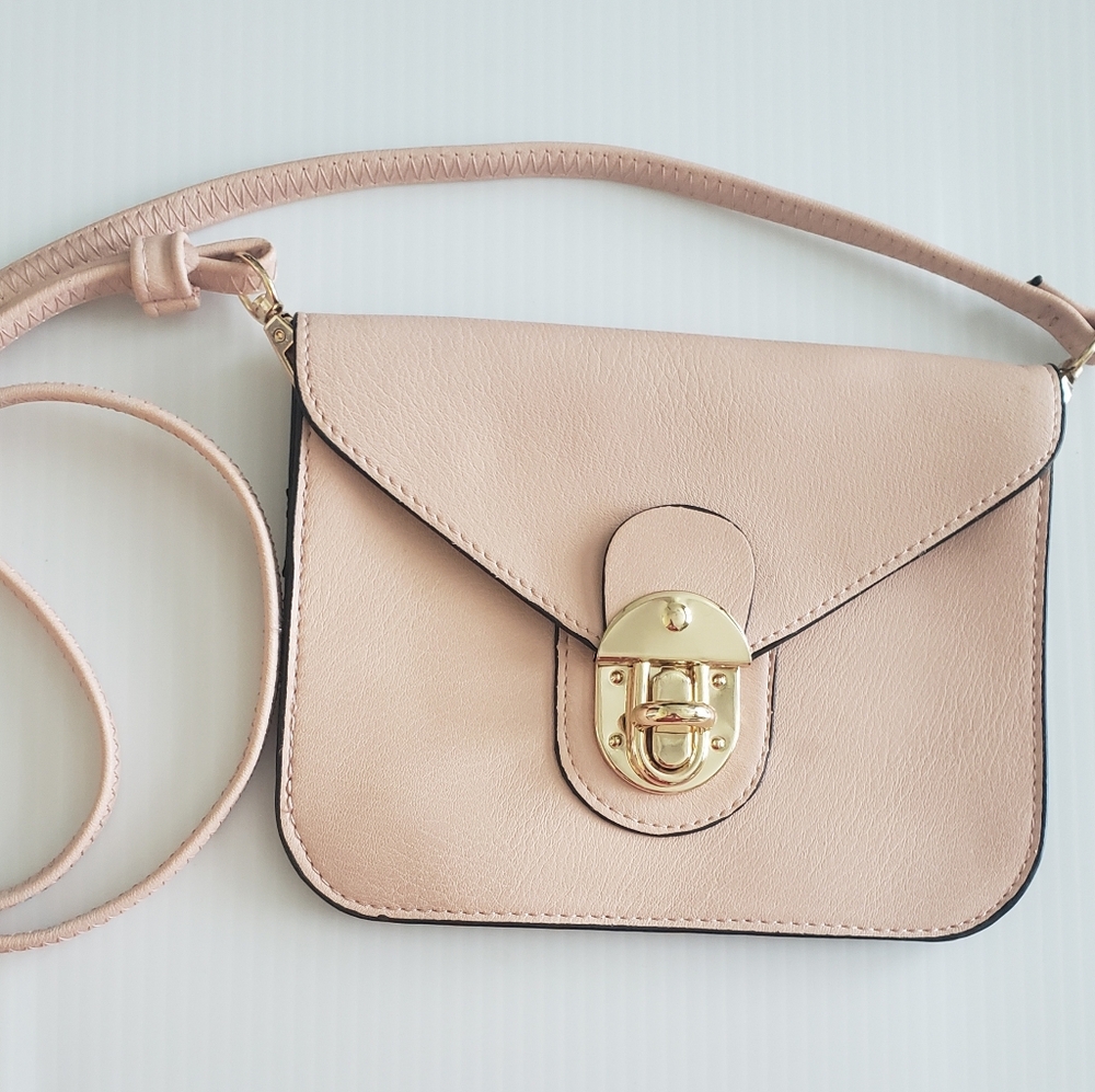 Elegant Pink Faux Leather Crossbody Bag